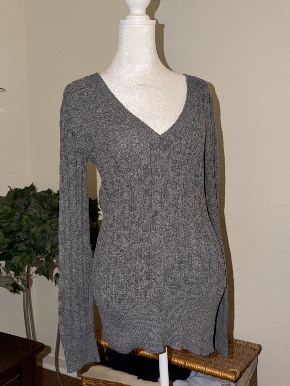 American Eagle Outfitters Charcoal V-Neck Sweater